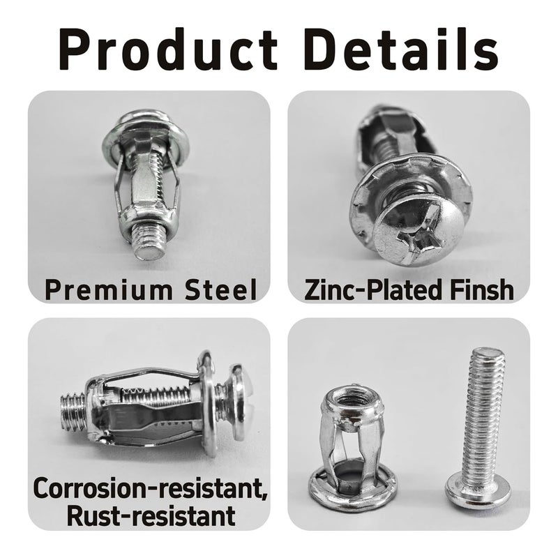 AUXBC 16PCS M6 x 25mm Petal Nuts, Expansion Screw Jack Nuts, Carbon Steel Rustproof Corrosion-Resistant Fasteners for Securing Thin Soft Wall, Hollow Wall, Iron Skin, Metal Plate Frame Container Tag - Image 4